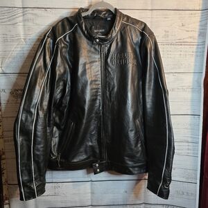 Harley Davidson Black Genuine Buffalohide Leather Jacket Mens Size 2XL
